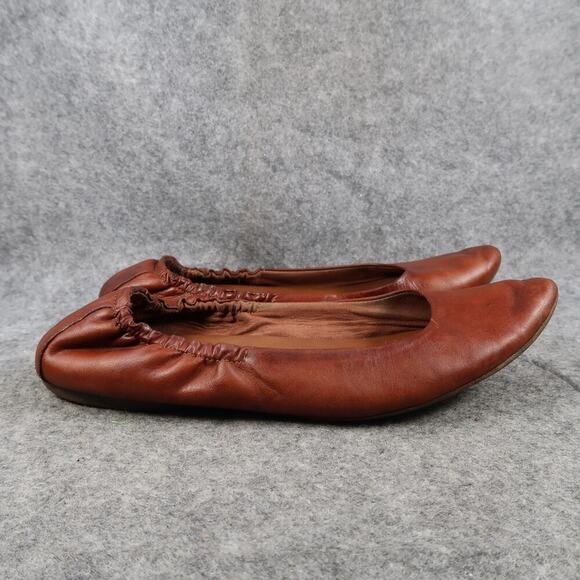 Korks Shoes Womens 8.5 Ballet Flats Scrunch Back Leather Slip On Brown Loafer - Picture 1 of 13